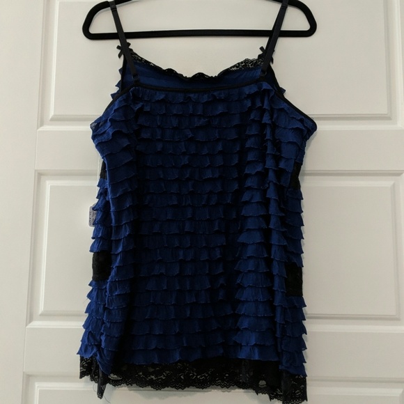 Blue Ruffle Chiffon Lace Tank - Picture 4 of 5